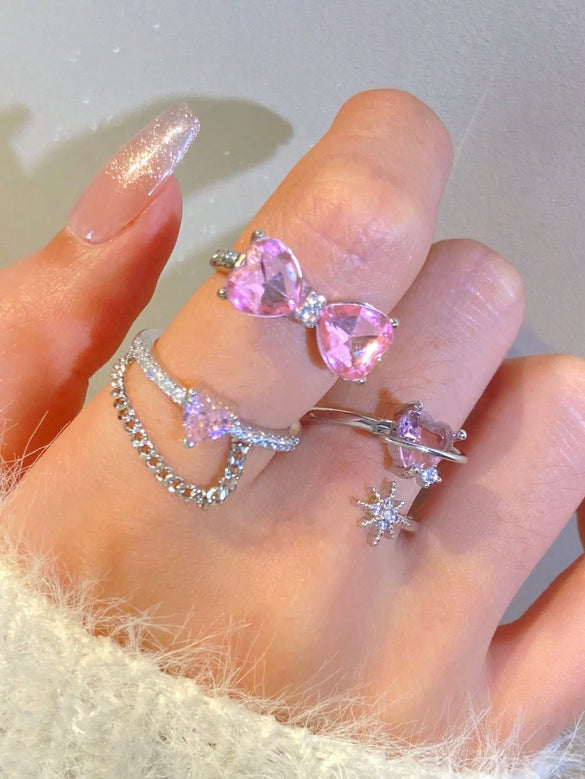 Wholesale Women's Alloy Zirconia Love Bow Ring Set