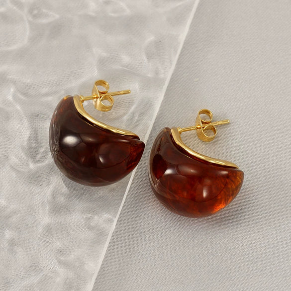 Wholesale Women's Amber White Resin Drop Shape Titanium Steel Electroplated Earrings Fashion Ol And Natural Style