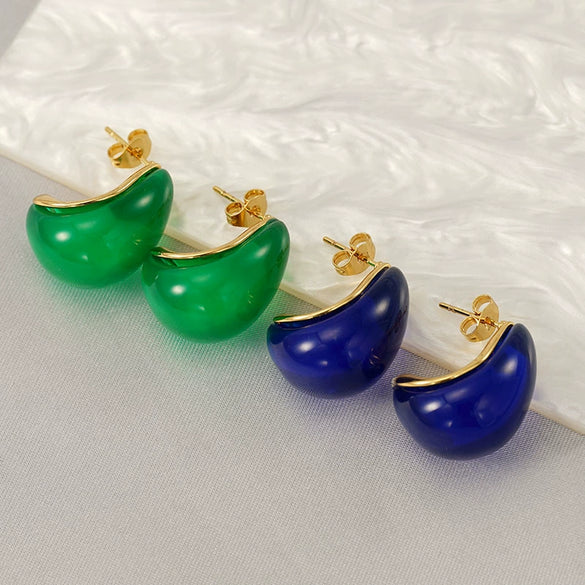 Wholesale Women's Amber White Resin Drop Shape Titanium Steel Electroplated Earrings Fashion Ol And Natural Style