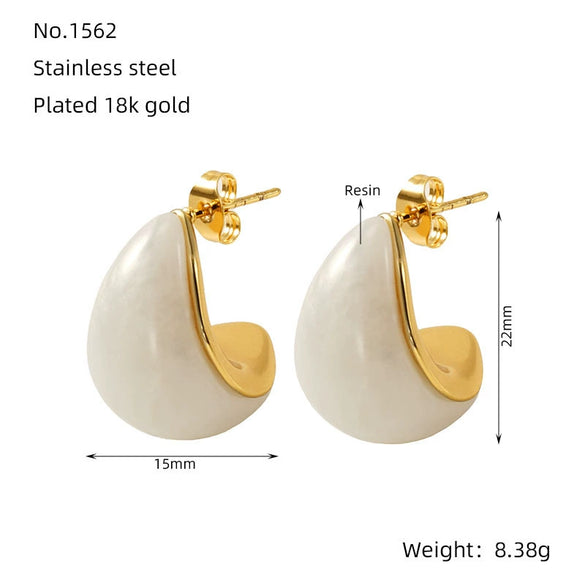 Wholesale Women's Amber White Resin Drop Shape Titanium Steel Electroplated Earrings Fashion Ol And Natural Style