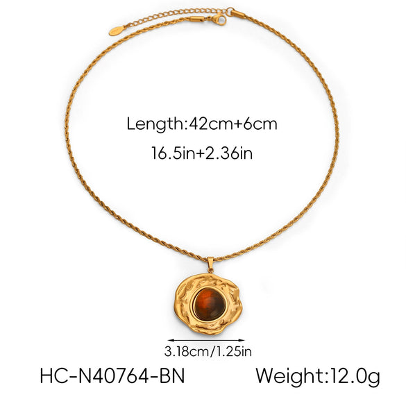 Wholesale Women's Ambercolored Geometric Stainless Steel Electroplated Gemstone Earrings And 18K Nonfading Necklace