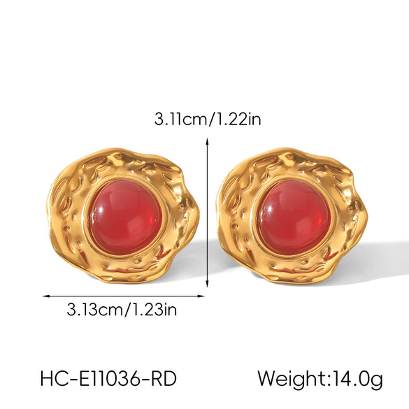Wholesale Women's Ambercolored Geometric Stainless Steel Electroplated Gemstone Earrings And 18K Nonfading Necklace