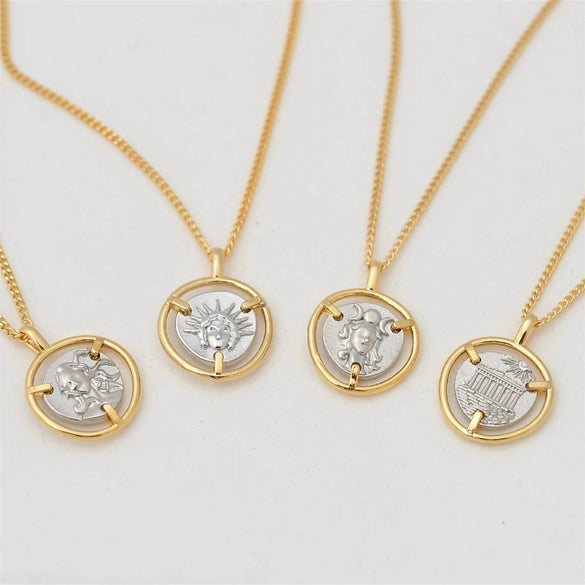 Wholesale Women's Ancient Greek Mythology Copper Electroplated Necklace With Geometric And Heart Shape Pendant And Cross Chain
