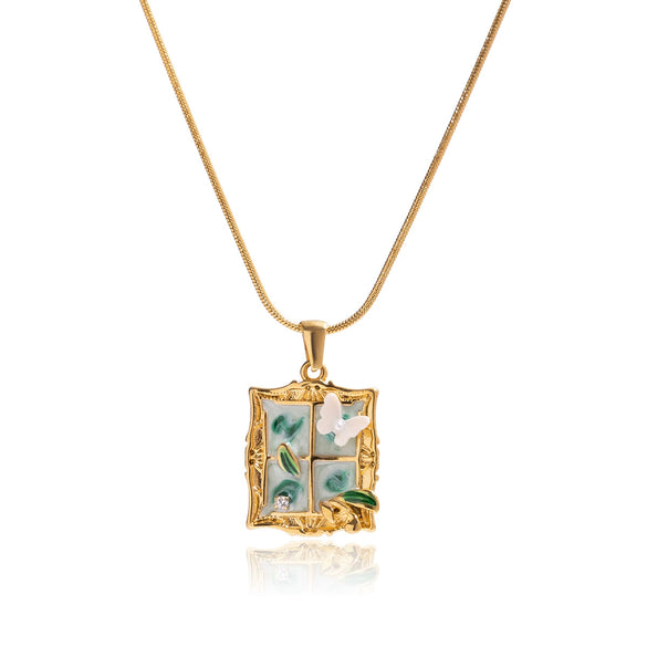 Wholesale Women's Ancient Style Geometric Butterfly Necklace Stainless Steel Electroplated Jewelry