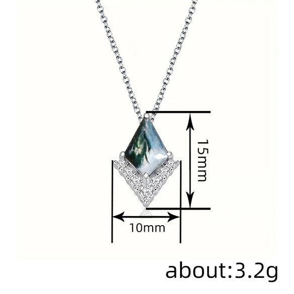 Wholesale Women's Ancient Style Minimalist Copper Necklace With Microinlaid Zircon Geometric Rhombus Pendant And O Word Chain