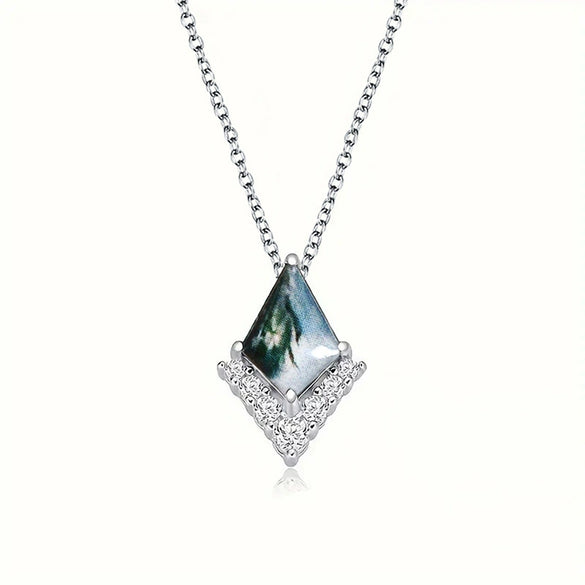 Wholesale Women's Ancient Style Minimalist Copper Necklace With Microinlaid Zircon Geometric Rhombus Pendant And O Word Chain