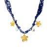 Wholesale Women's Ancient Style Plants And Flowers Pattern Blue Printed Fabric Chain Goldplated Stainless Steel Flower Pendant Jewelry Set