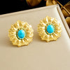 Wholesale Women's Ancient Style Plants And Flowers Pattern Gold Plated Stainless Steel Jewelry Set Including Earrings Necklaces And Bracelets
