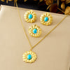 Wholesale Women's Ancient Style Plants And Flowers Pattern Gold Plated Stainless Steel Jewelry Set Including Earrings Necklaces And Bracelets