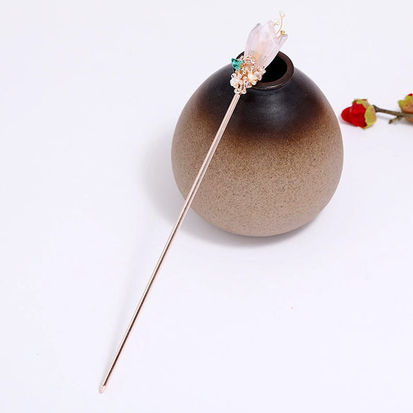 Wholesale Women's Ancient Style Retro Simple Plate Hairpin Hanfu Headdress Jewelry Metal Flower Pattern Electroplated