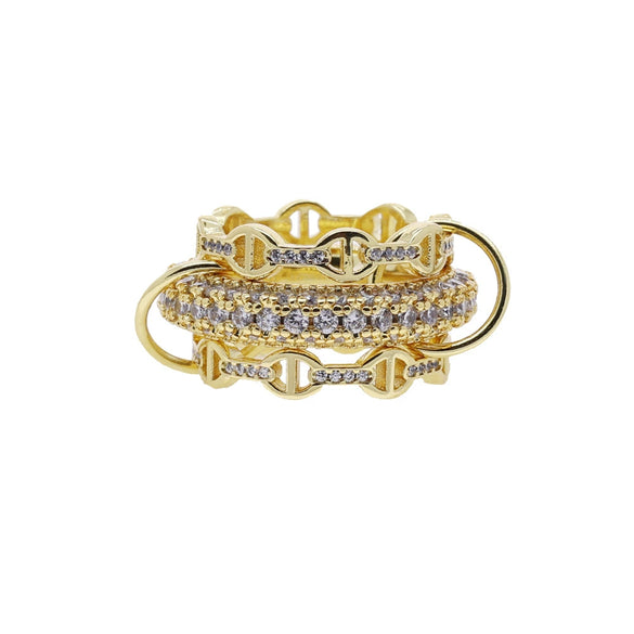 Wholesale Women's And Couple Style Hip Hop Multipiece Overlapping Zircon Ring Set With Diamonds Made Of Copper