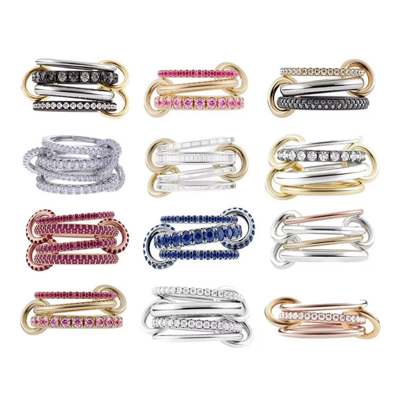 Wholesale Women's And Couple Style Hip Hop Multipiece Overlapping Zircon Ring Set With Diamonds Made Of Copper