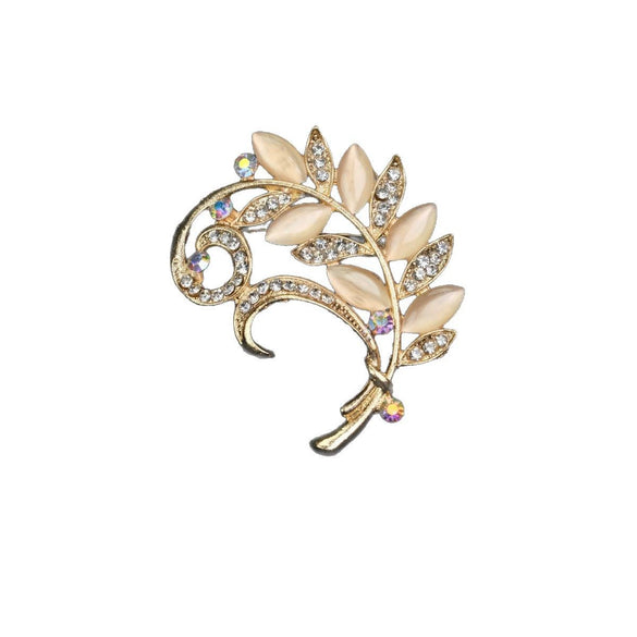 Wholesale Women's And Unisex Zinc Alloy Leaf Shape Cat's Eye Stone Inlay Brooch Simple Style