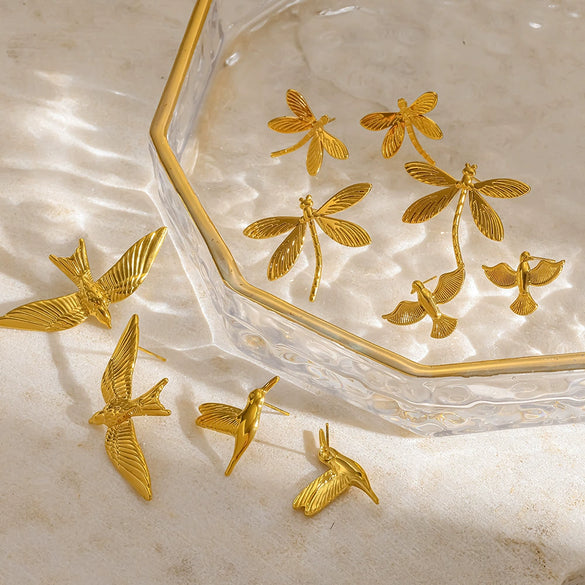Wholesale Women's Animal Shaped Stainless Steel Earrings With Vacuum Real Gold Plating