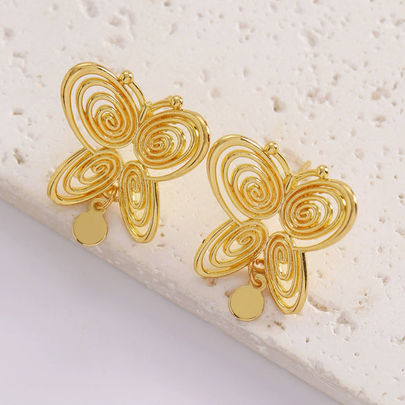 Wholesale Women's Animal Style Alloy Electroplated Hollow Spiral Butterfly Stud Earrings