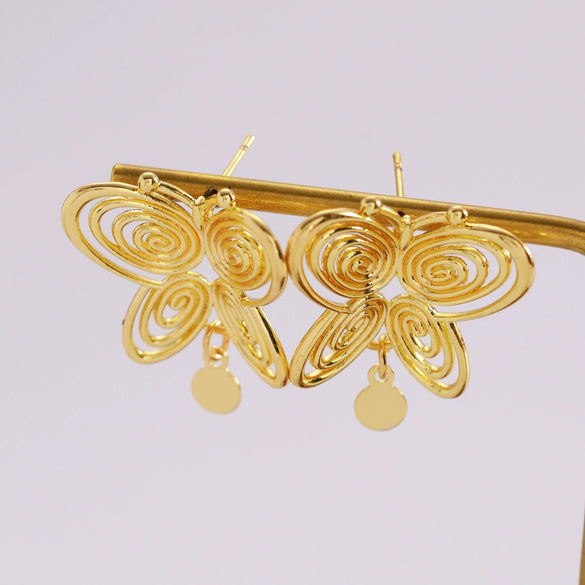 Wholesale Women's Animal Style Alloy Electroplated Hollow Spiral Butterfly Stud Earrings