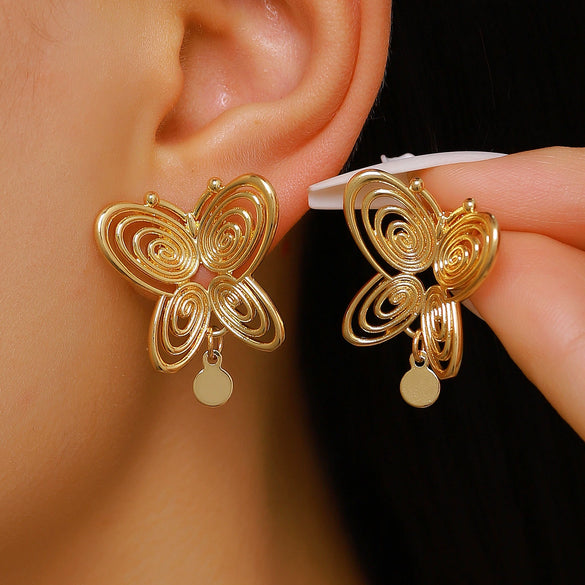 Wholesale Women's Animal Style Alloy Electroplated Hollow Spiral Butterfly Stud Earrings