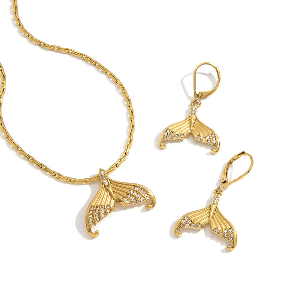 Wholesale Women's Animal Style Electroplated Stainless Steel And Titanium Steel Fishtail Necklace And Earrings Jewelry Accessories