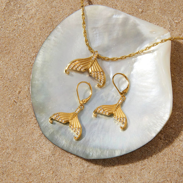 Wholesale Women's Animal Style Electroplated Stainless Steel And Titanium Steel Fishtail Necklace And Earrings Jewelry Accessories