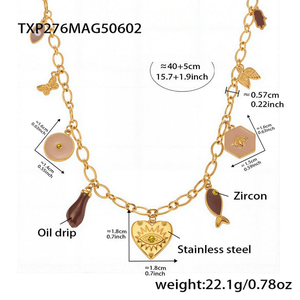 Wholesale Women's Animal Style Ferris Wheel Heartshaped Devil's Eye Pendant Necklace And Bracelet Set In Stainless Steel Zircon Enamel Glaze And Titanium Steel With Electroplating