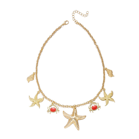Wholesale Women's Animal Zodiac Alloy Electroplated Pendant Necklace With Starfish Shell Design
