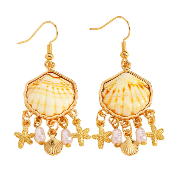 Wholesale Women's Animal Zodiac Pattern Iron Electroplated Shell Tassel Seed Bead Earrings