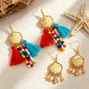 Wholesale Women's Animal Zodiac Pattern Iron Electroplated Shell Tassel Seed Bead Earrings