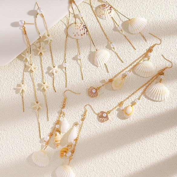 Wholesale Women's Animal Zodiac Style Zinc Alloy Imitation Pearl Electroplated Shell And Starfish Tassel Earrings