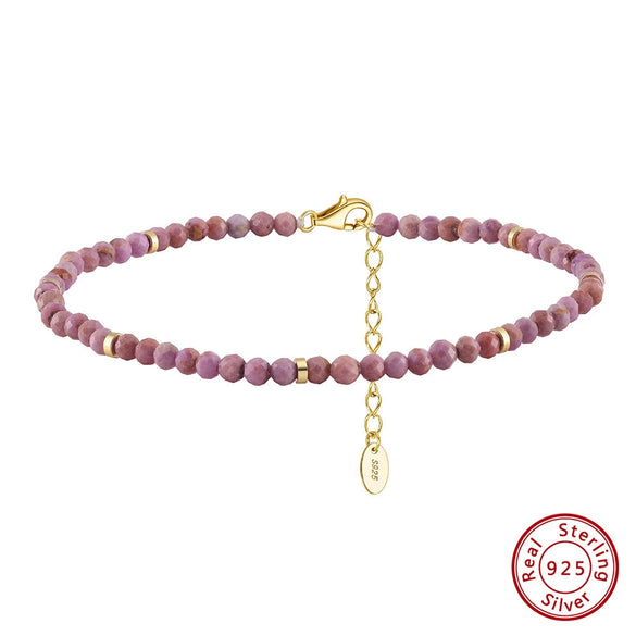 Wholesale Women's Anklet Natural Purple Mica Stone S925 Sterling Silver Geometric Style