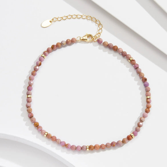 Wholesale Women's Anklet Natural Purple Mica Stone S925 Sterling Silver Geometric Style