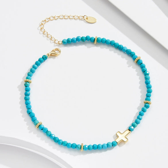 Wholesale Women's Anklets Turquoise S925 Sterling Silver Cross Geometric Accessories