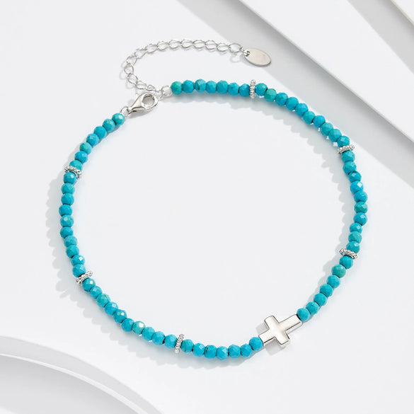 Wholesale Women's Anklets Turquoise S925 Sterling Silver Cross Geometric Accessories