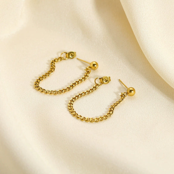 Wholesale Women's Antiallergic Nonfading Stainless Steel Chain Earrings With Geometric Styling And Pvdp Furnace Real Gold Treatment