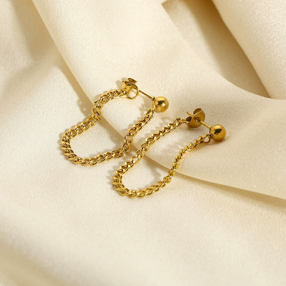 Wholesale Women's Antiallergic Nonfading Stainless Steel Chain Earrings With Geometric Styling And Pvdp Furnace Real Gold Treatment