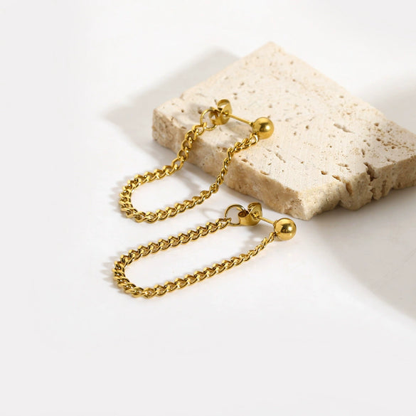 Wholesale Women's Antiallergic Nonfading Stainless Steel Chain Earrings With Geometric Styling And Pvdp Furnace Real Gold Treatment