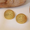 Wholesale Women's Antique Hypoallergenic Exaggerated Stainless Steel Plaid Striped Interwoven Round Earrings With Electroplating
