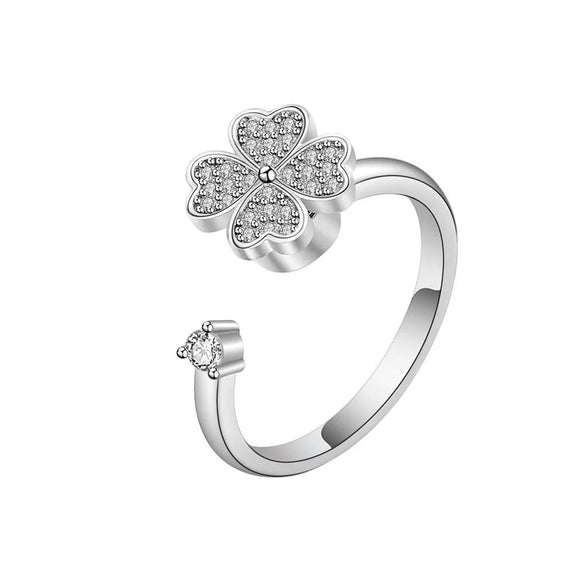Wholesale Women's Anxiety Rotating Ring 925 Sterling Silver Four Leaf Clover Geometric Electroplated