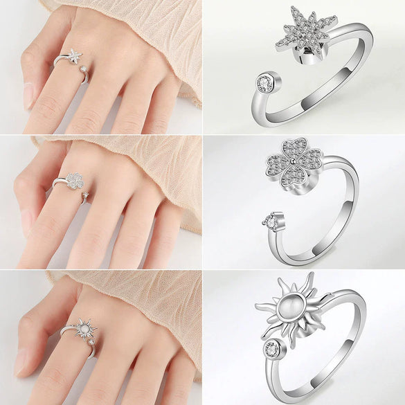 Wholesale Women's Anxiety Rotating Ring 925 Sterling Silver Four Leaf Clover Geometric Electroplated