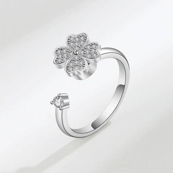 Wholesale Women's Anxiety Rotating Ring 925 Sterling Silver Four Leaf Clover Geometric Electroplated