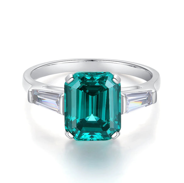 Wholesale Women's Aquamarine High Carbon Diamond S925 Sterling Silver Ring With Geometric Style And Electroplating Process