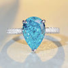 Wholesale Women's Aquamarine Ring S925 Sterling Silver Water Drop Shape High Carbon Diamond Zircon Gem With Ice Flower Cut And Electroplating