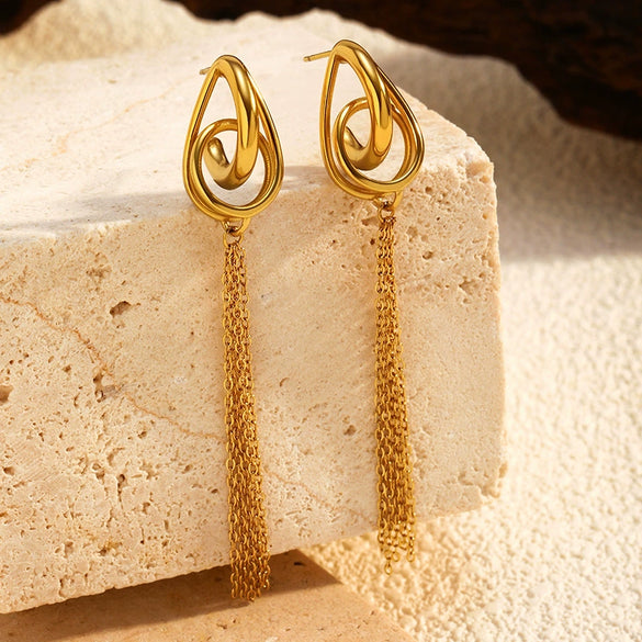 Wholesale Women's Artsy Geometric Stainless Steel Electroplated Long Tassel Earrings