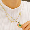 Wholesale Women's Asymmetric Retro Geometric Fanshaped Stainless Steel 18K Gold Plated Necklace With O Word Chain