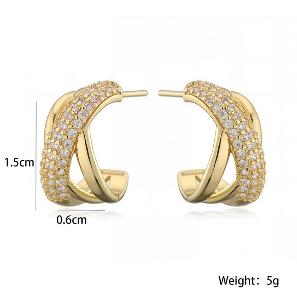Wholesale Women's Asymmetrical Geometric Cshaped Copper Micropaved Earrings