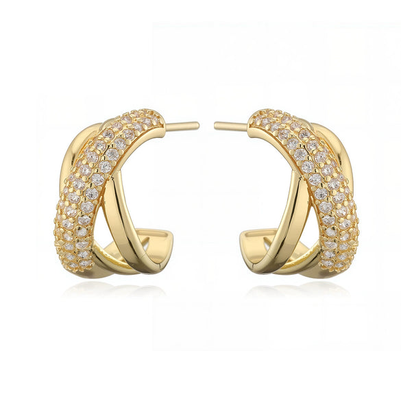 Wholesale Women's Asymmetrical Geometric Cshaped Copper Micropaved Earrings