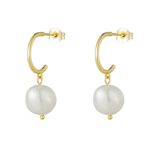 Wholesale Women's Asymmetrical Geometric Freshwater Pearl S925 Sterling Silver Earrings
