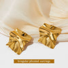 Wholesale Women's Asymmetrical Geometric Pleated Stainless Steel Earrings With Pvd Furnace Vacuum Real Gold Plating
