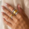 Wholesale Women's Asymmetrical Geometric Stainless Steel Electroplated Two Color Cut Out Open Ring