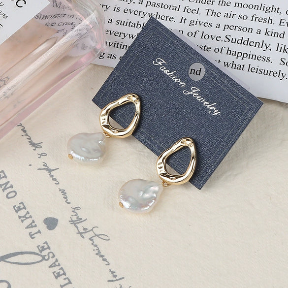 Wholesale Women's Baroque Button Earrings Natural Freshwater Pearl 925 Sterling Silver Needle Oblate Shape