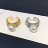 Wholesale Women's Baroque Freshwater Pearl And Turquoise Ring With Alien Shaped Pearls And Copper Material